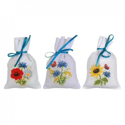 Vervaco Stickpackung - Geschenksäckchen Feldblumen 3er-Set