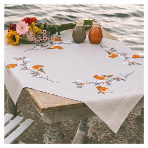 Tischdecke Rotkehlchen bedruckt - Vervaco Verachtert (Stickpackung)