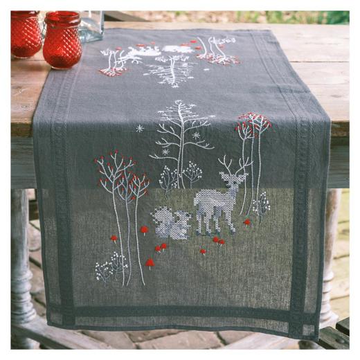 Läufer Waldtiere im Winter bedruckt - Vervaco Verachtert (Stickpackung)