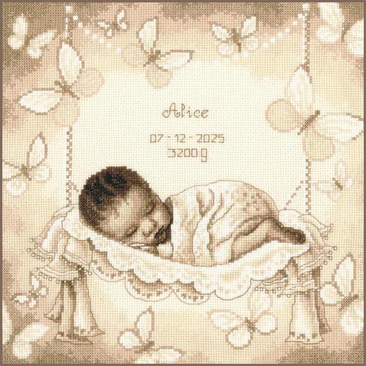 Vervaco Stickpackung - Geburtsbild Baby in der Hängematte