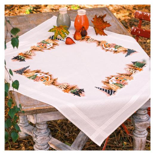 Tischdecke Winterdorf bedruckt - Vervaco Verachtert (Stickpackung)