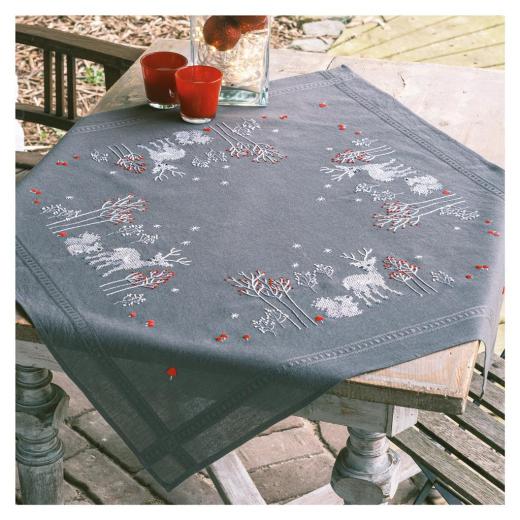 Tischdecke Tiere im Winter bedruckt - Vervaco Verachtert (Stickpackung)