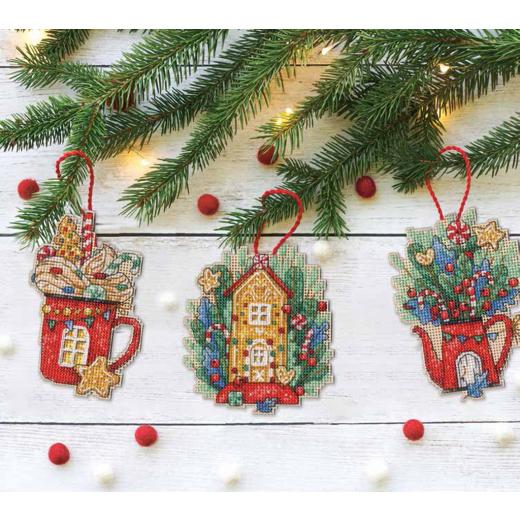 Dimensions Stickpackung - Sweet Christmas Ornaments 3er-Pack