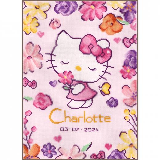 Vervaco Stickpackung - Geburtsbild Hello Kitty Delicate Flowers