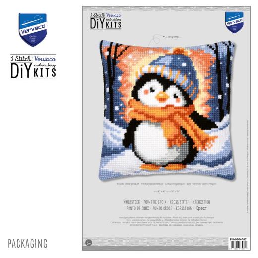 Stickpackung Vervaco - Kreuzstichkissen Der frierende kleine Pinguin