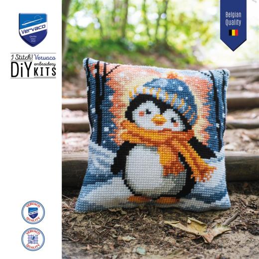 Stickpackung Vervaco - Kreuzstichkissen Der frierende kleine Pinguin