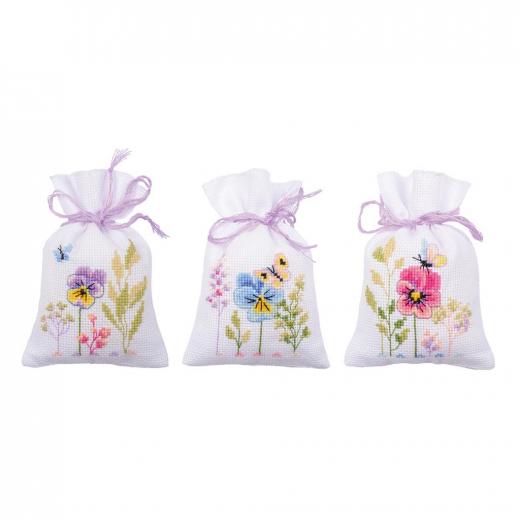 Geschenksäckchen Stiefmütterchen 3er-Set - Vervaco Verachtert (Stickpackung)