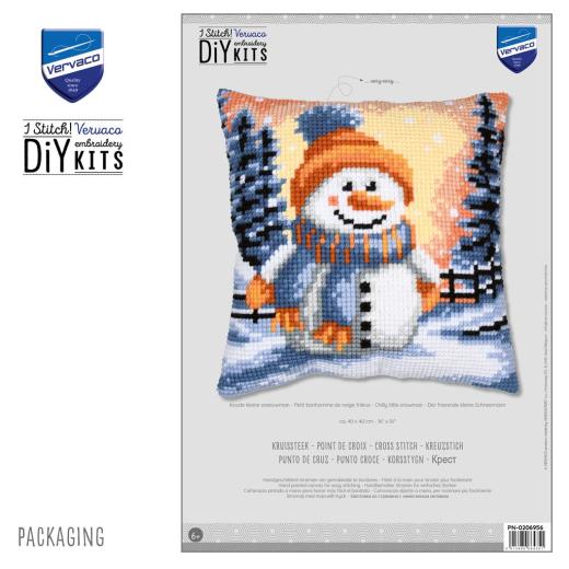 Stickpackung Vervaco - Kreuzstichkissen Der frierende Schneemann
