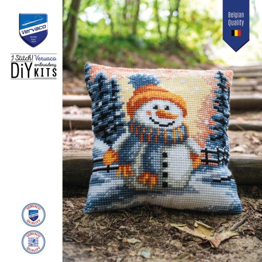 Stickpackung Vervaco - Kreuzstichkissen Der frierende Schneemann