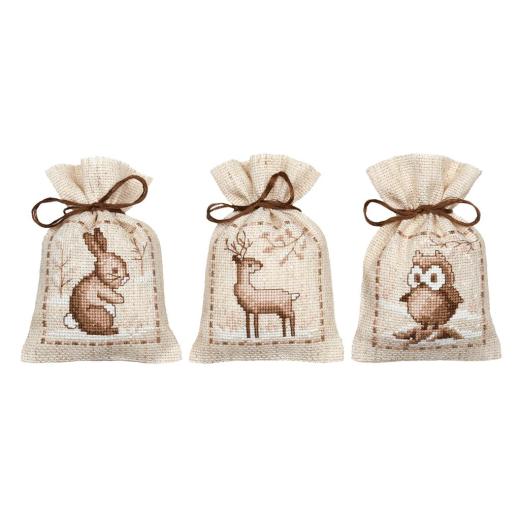 Geschenksäckchen Tiere im Winter 3er-Set - Vervaco Verachtert (Stickpackung)