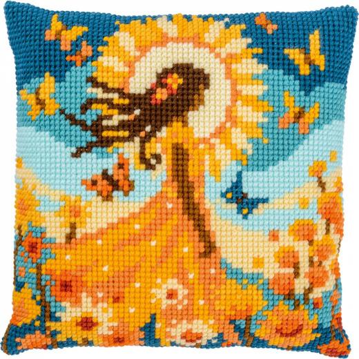 Mädchen mit der Sonne - Kreuzstichkissen Vervaco Verachtert (Stickkissen)