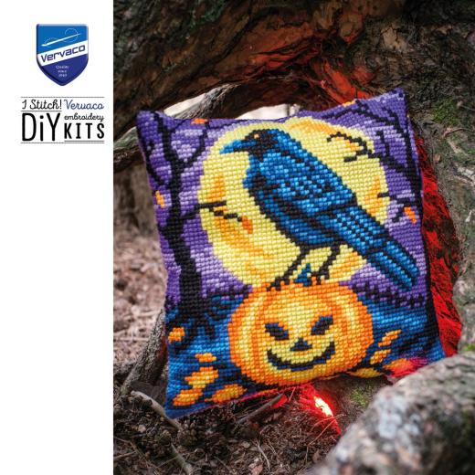 Stickpackung Vervaco - Kreuzstichkissen Halloween crow
