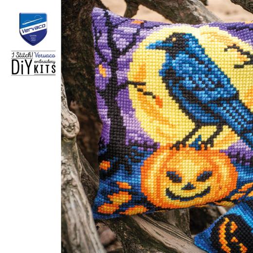 Stickpackung Vervaco - Kreuzstichkissen Halloween crow