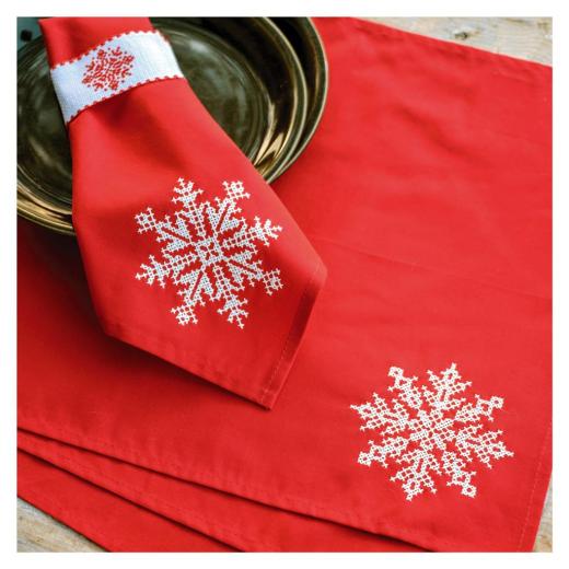 Platzdeckchen & Serviettenringe Snowcrystal 4er-Set bedruckt - Vervaco Verachtert (Stickpackung)