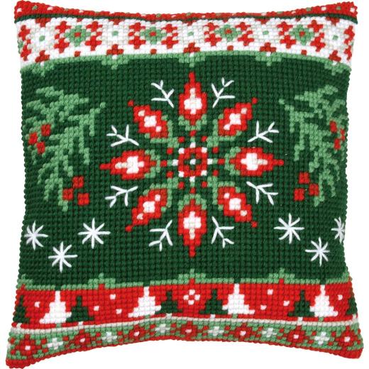 Stickpackung Vervaco - Kreuzstichkissen Nordic Evergreeen Snowflake