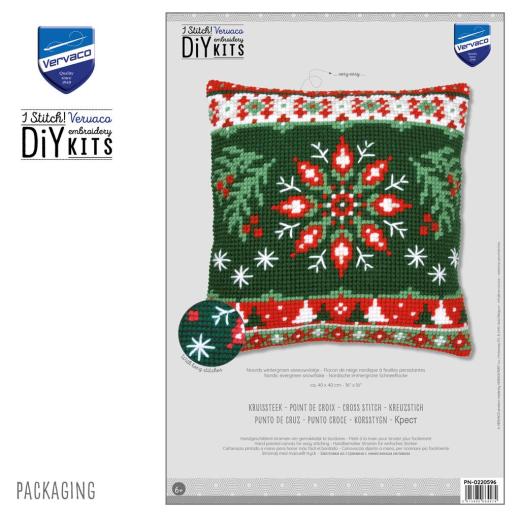 Stickpackung Vervaco - Kreuzstichkissen Nordic Evergreeen Snowflake