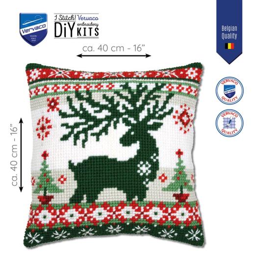 Stickpackung Vervaco - Kreuzstichkissen Nordic Evergreeen Reindeer