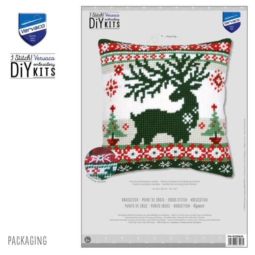 Stickpackung Vervaco - Kreuzstichkissen Nordic Evergreeen Reindeer