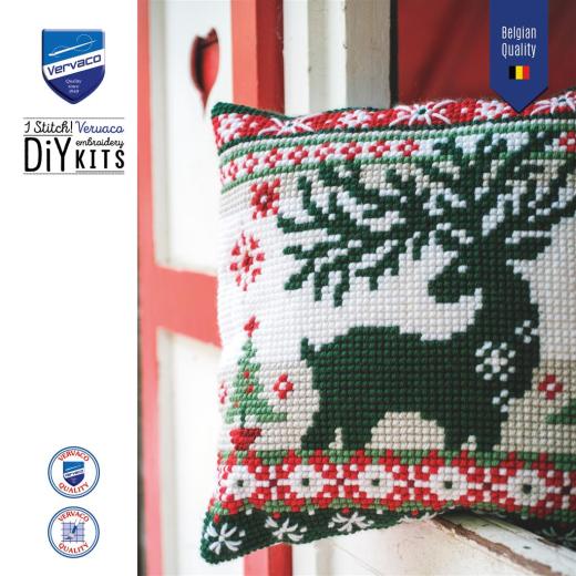 Stickpackung Vervaco - Kreuzstichkissen Nordic Evergreeen Reindeer