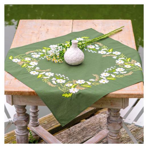 Tischdecke Weiße Blumen bedruckt - Vervaco Verachtert (Stickpackung)