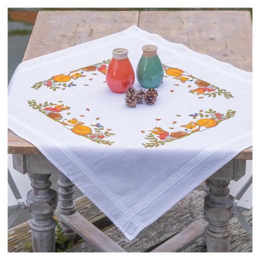 Tischdecke Tiere im Herbst bedruckt - Vervaco Verachtert (Stickpackung)