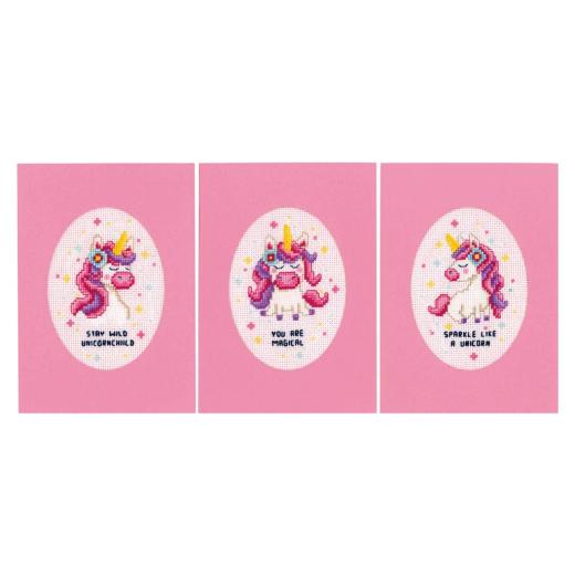 Stickpackung Vervaco - Grußkarten Einhorn 3er-Set