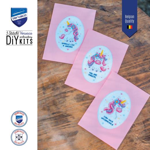 Stickpackung Vervaco - Grußkarten Einhorn 3er-Set