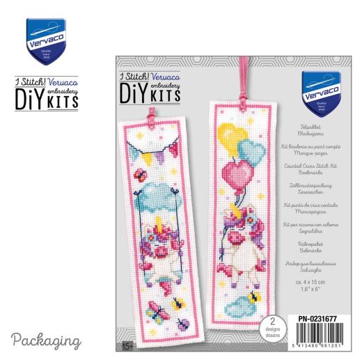 Stickpackung Vervaco - Lesezeichen Einhorn 2er-Set
