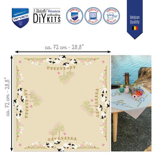 Stickpackung Vervaco - Tischdecke Schafe auf der Weide bedruckt