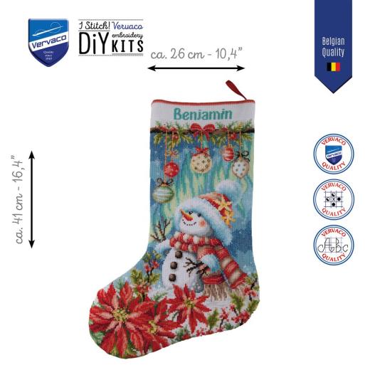 Stickpackung Vervaco - Weihnachtsstrumpf Snowman in Bloom