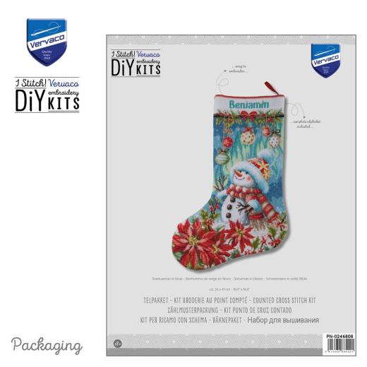 Stickpackung Vervaco - Weihnachtsstrumpf Snowman in Bloom
