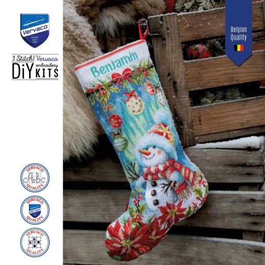 Stickpackung Vervaco - Weihnachtsstrumpf Snowman in Bloom