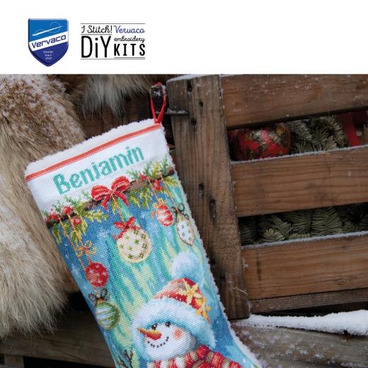 Stickpackung Vervaco - Weihnachtsstrumpf Snowman in Bloom