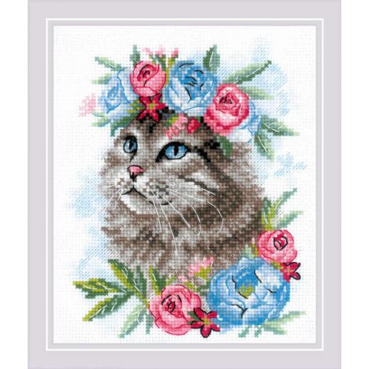 Riolis - Stickbild Cat in Flowers