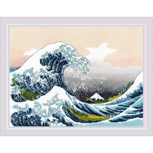 Riolis Stickpackung - The Great Wave off Kanagawa after K. Hokusai Artwork