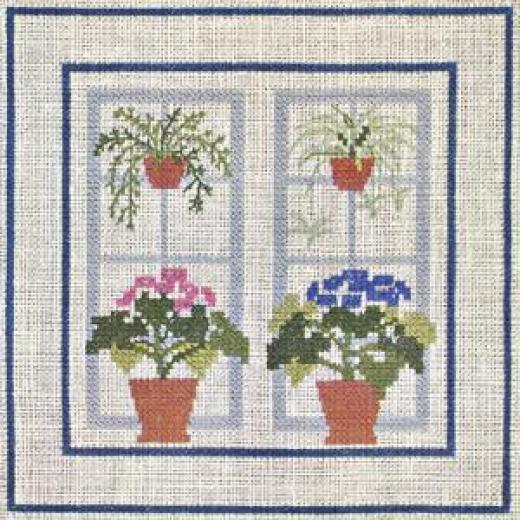 Fenster mit Cinerarien - Haandarbejdets Fremme (Stickpackung)