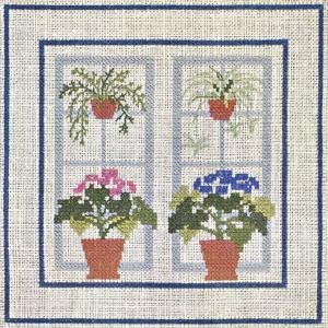 Fremme Stickpackung - Fenster mit Cinerarien