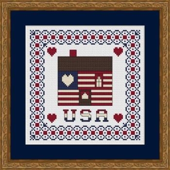 Stickvorlage Happiness Is Heartmade - Patriotic At Heart Cabin