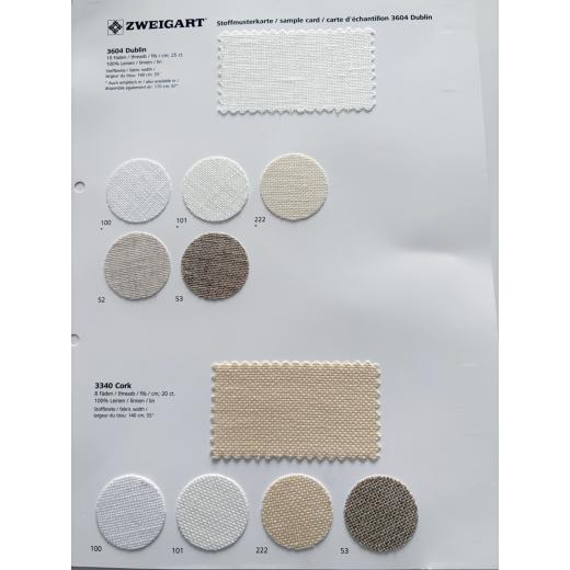Stoffmusterkarte Zweigart Dublin 25ct und Cork 20ct mit Originalstoffen
