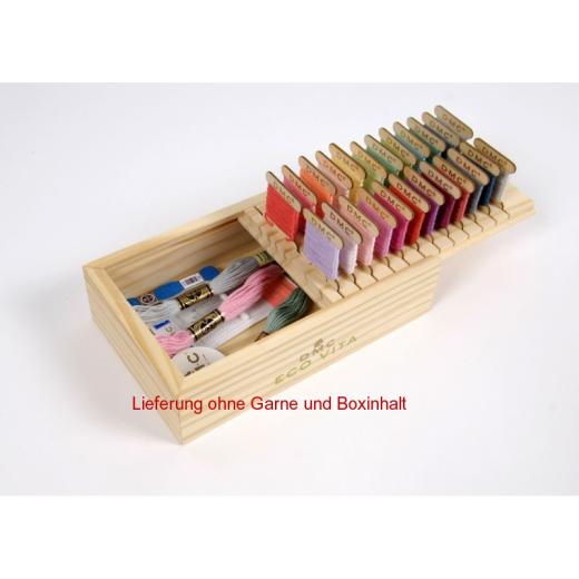 Holzbox mit 24 Holzwickelkarten DMC