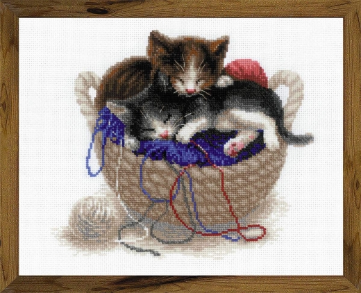 Riolis - Stickbild Kittens in a Basket