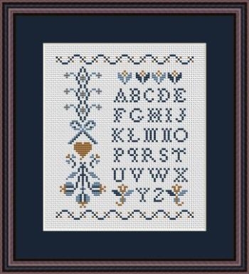 Stickvorlage Happiness Is Heartmade - Blue Alphabet Sampler 1