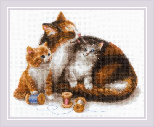 Riolis - Stickbild Cat with Kittens
