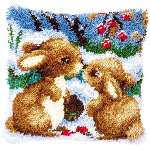 Knüpfkissen Kaninchen im Schnee - Vervaco Verachtert