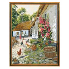 Eva Rosenstand Stickpackung - Cottage mit Stockrosen