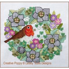 Lesley Teare - Blackwork Flowers With Robin
