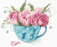 Stickpackung Leti Stitch - A cup of Roses 23x19 cm