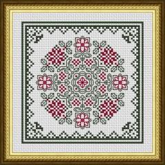 Stickvorlage Happiness Is Heartmade - December Hearts Square With Poinsettias