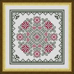Stickvorlage Happiness Is Heartmade - December Hearts Square With Poinsettias