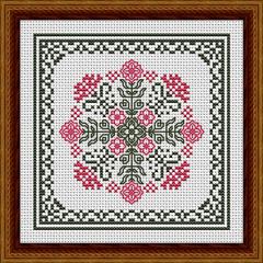 Stickvorlage Happiness Is Heartmade - January Hearts Square With Pink Carnations